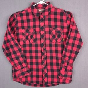 es Bobby Worrest Red Black Buffalo Plaid Flannel Button VTG Skateboard Shirt L
